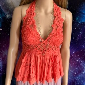 New! Free People L Lace Halter Tank Top